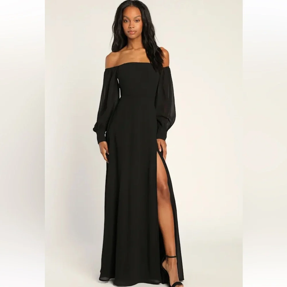 Lulus Feel the Romance Black Off-the-Shoulder Maxi Dress - Picture 1 of 3